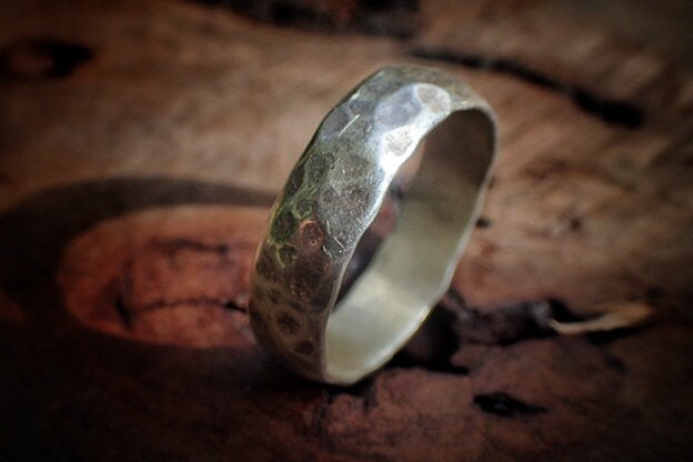 Unique Hammered Textured Rustic Rugged Silver Ring / Band US Sizes