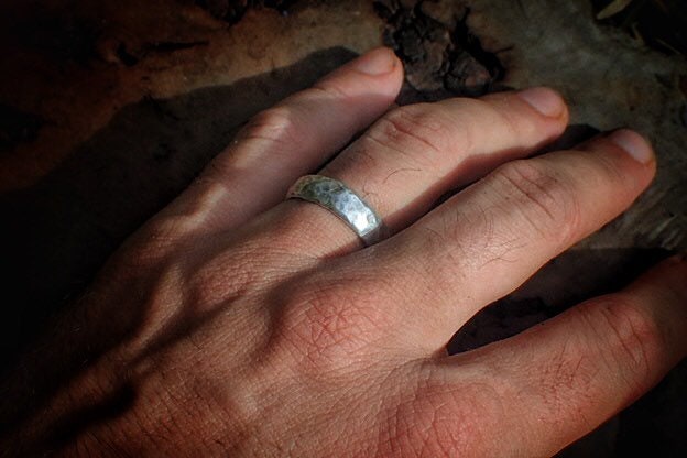 Unique Hammered Textured Rustic Rugged Silver Ring / Band US Sizes