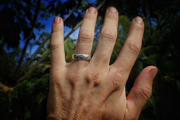 Unique Hammered Textured Rustic Rugged Silver Ring / Band US Sizes