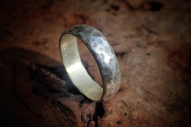 Unique Hammered Textured Rustic Rugged Silver Ring / Band US Sizes