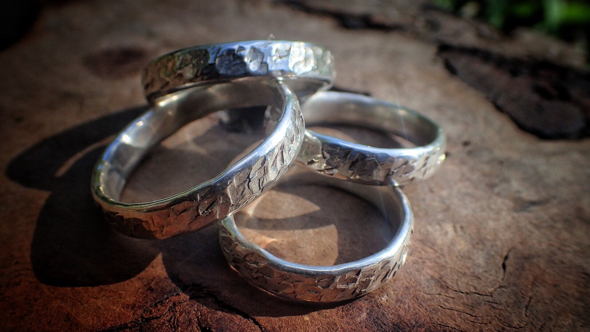 Hammered Textured Unique Finish Silver Ring / Band US Sizes