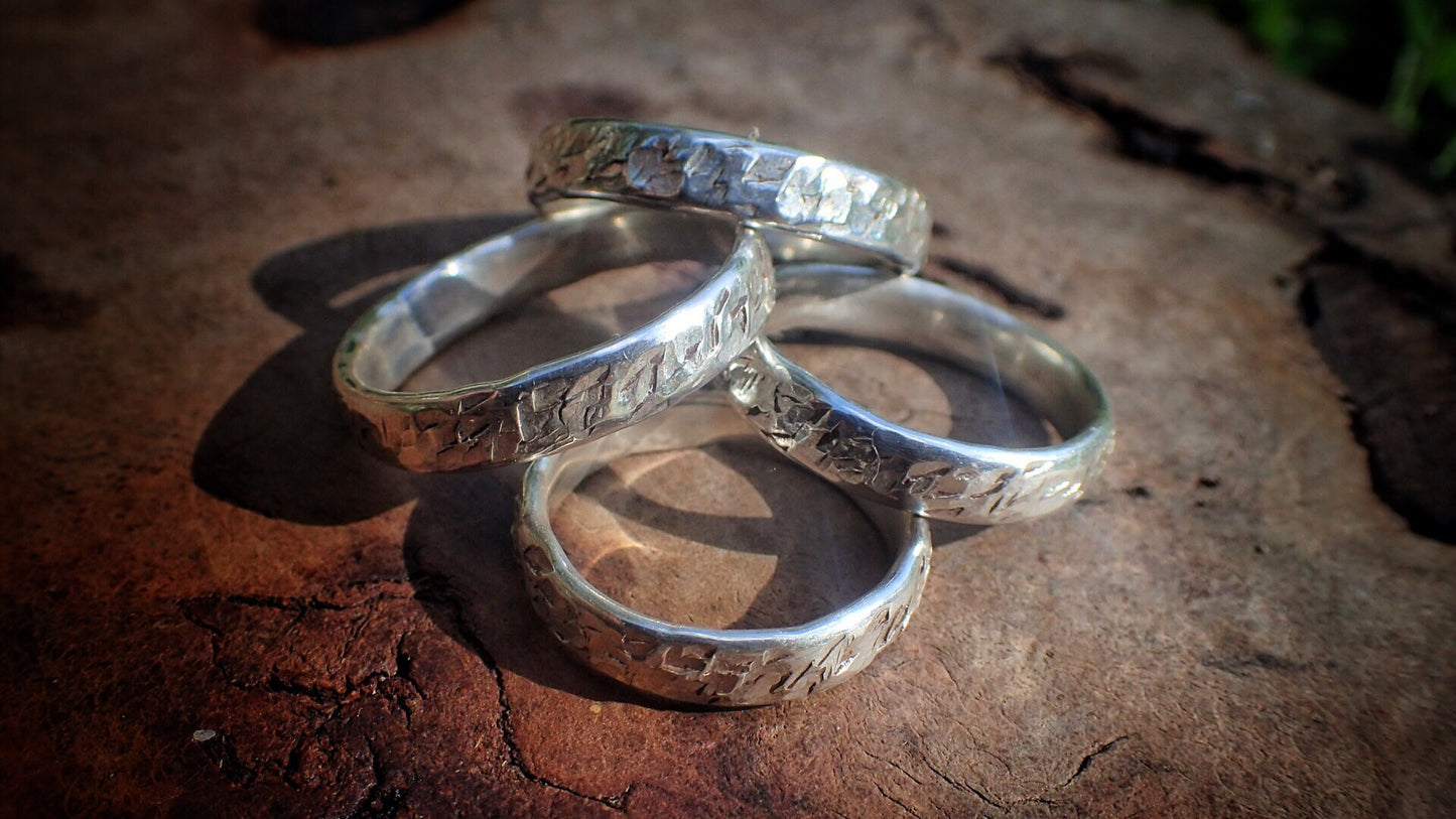 Hammered Textured Unique Finish Silver Ring / Band US Sizes