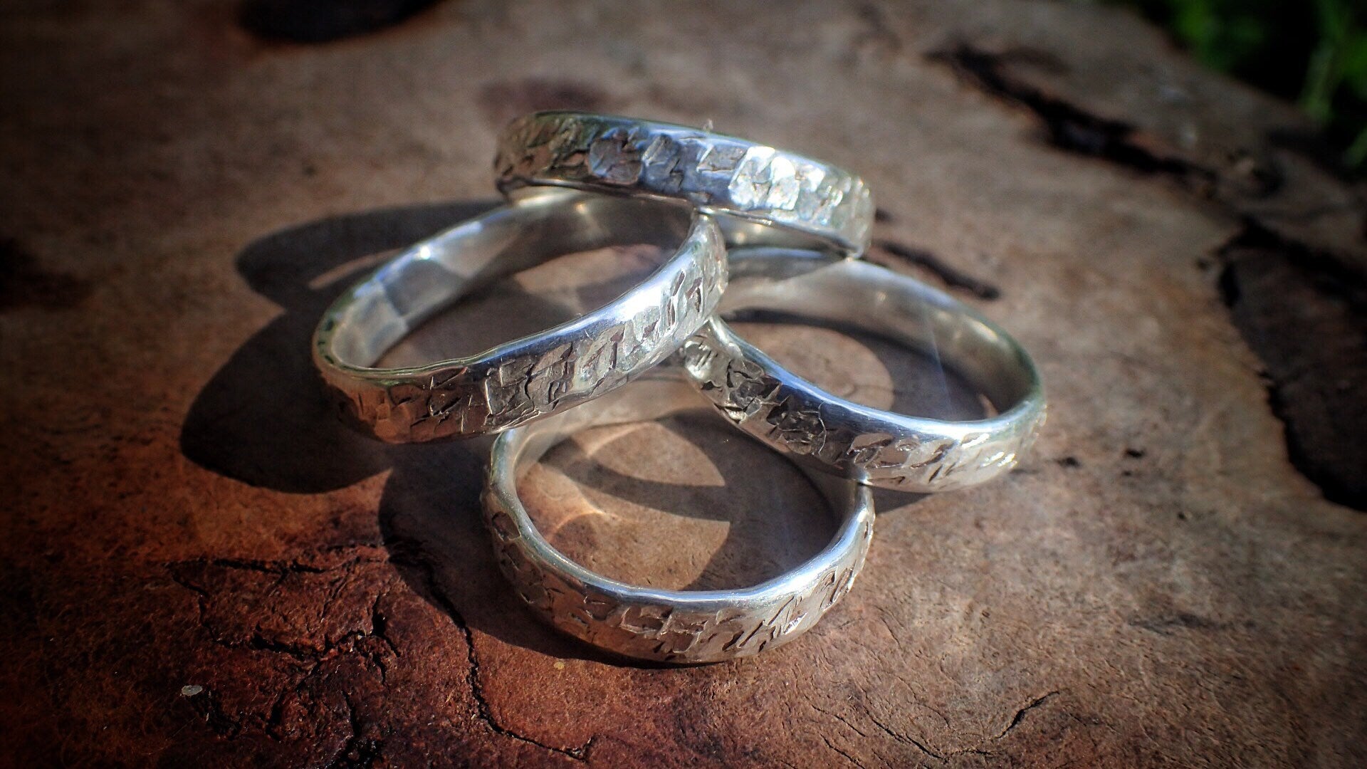 Hammered Textured Unique Finish Silver Ring / Band US Sizes