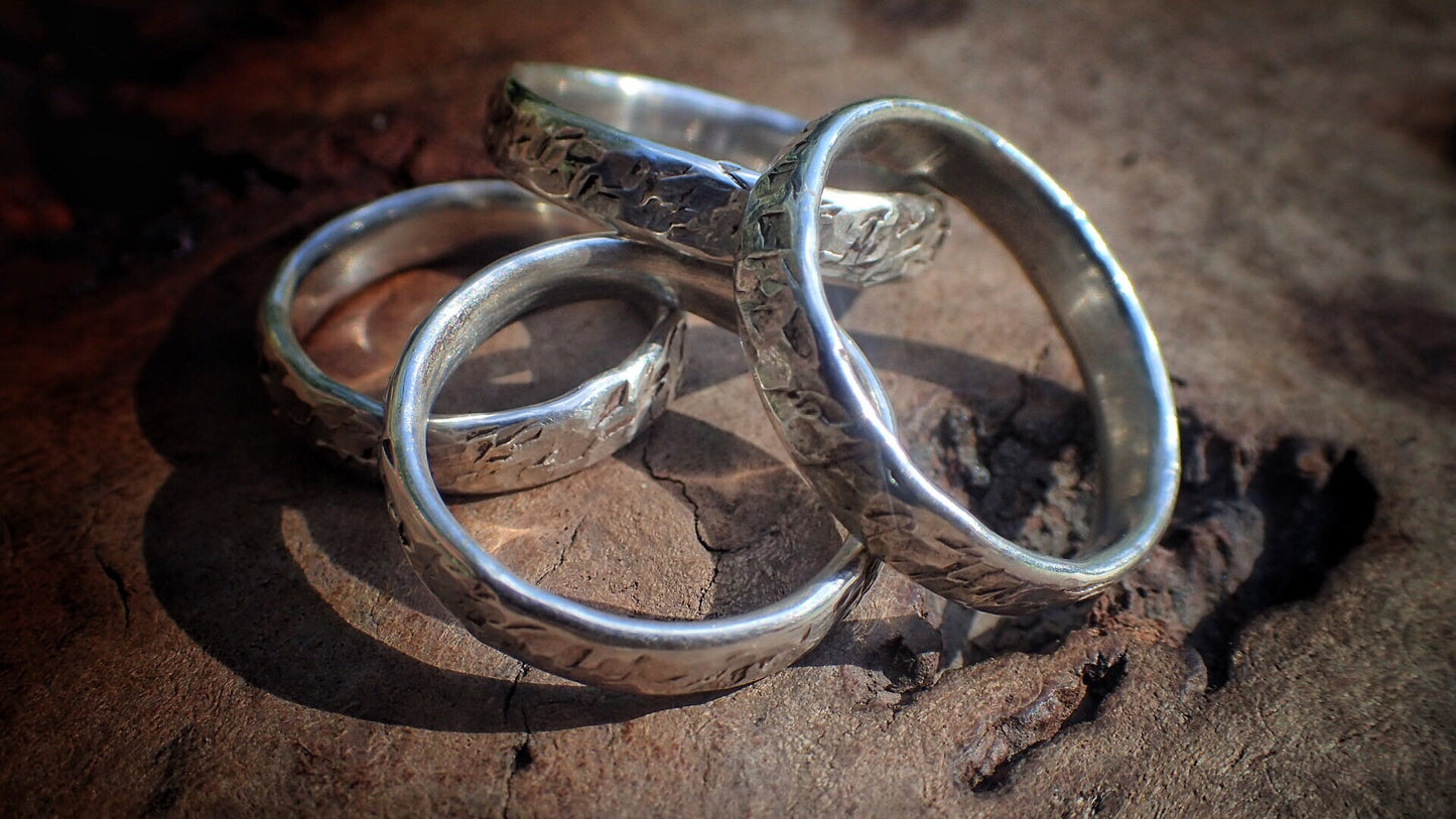 Hammered Textured Unique Finish Silver Ring / Band US Sizes