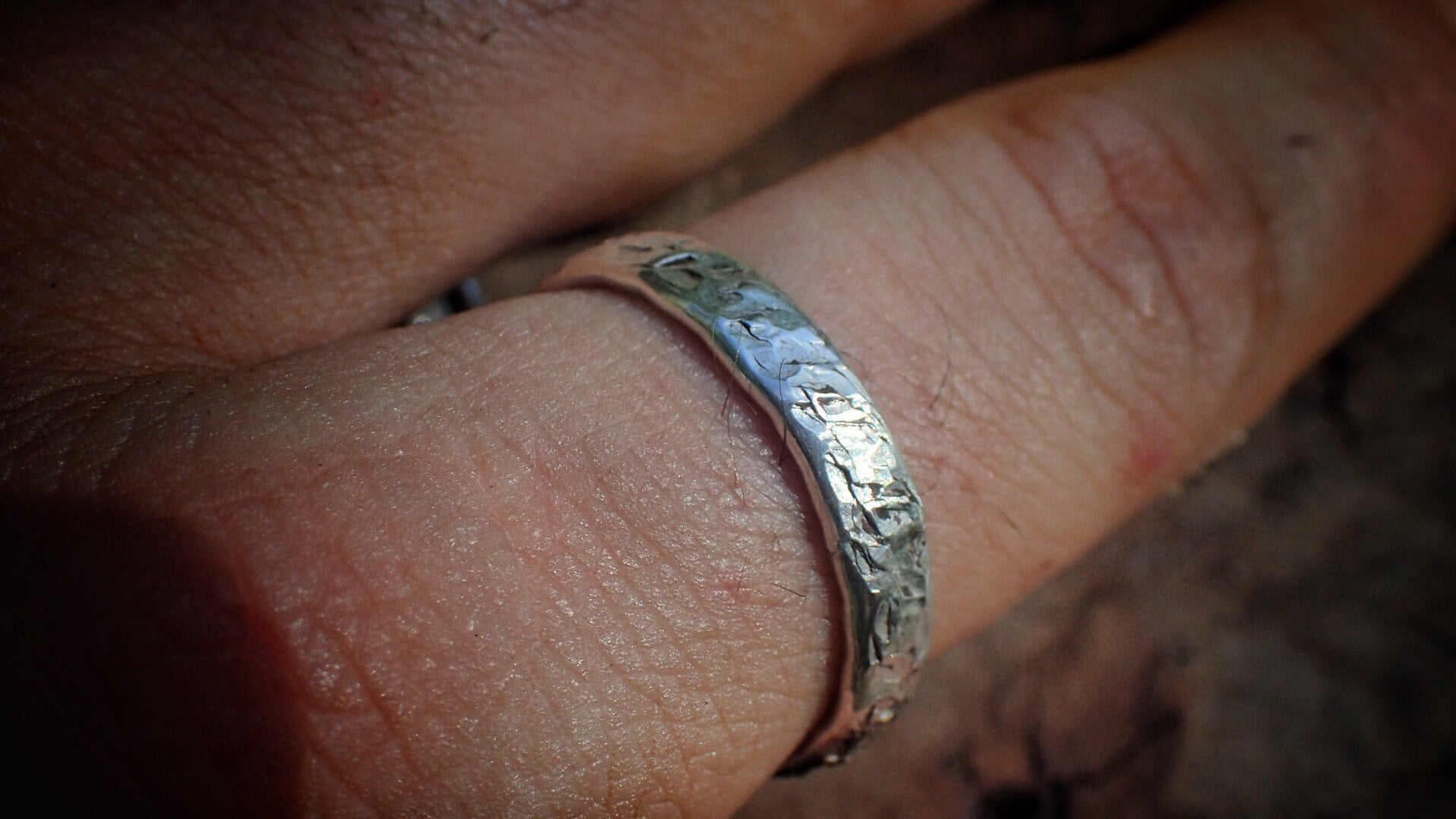 Hammered Textured Unique Finish Silver Ring / Band US Sizes