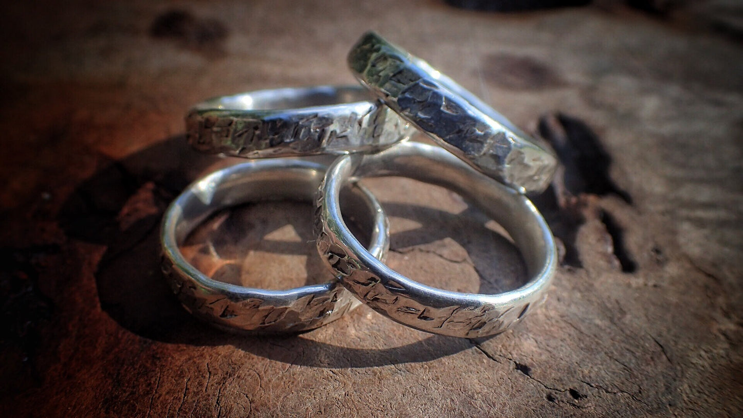 Hammered Textured Unique Finish Silver Ring / Band US Sizes