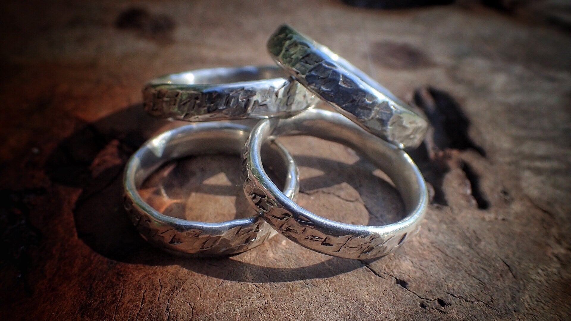 Hammered Textured Unique Finish Silver Ring / Band US Sizes
