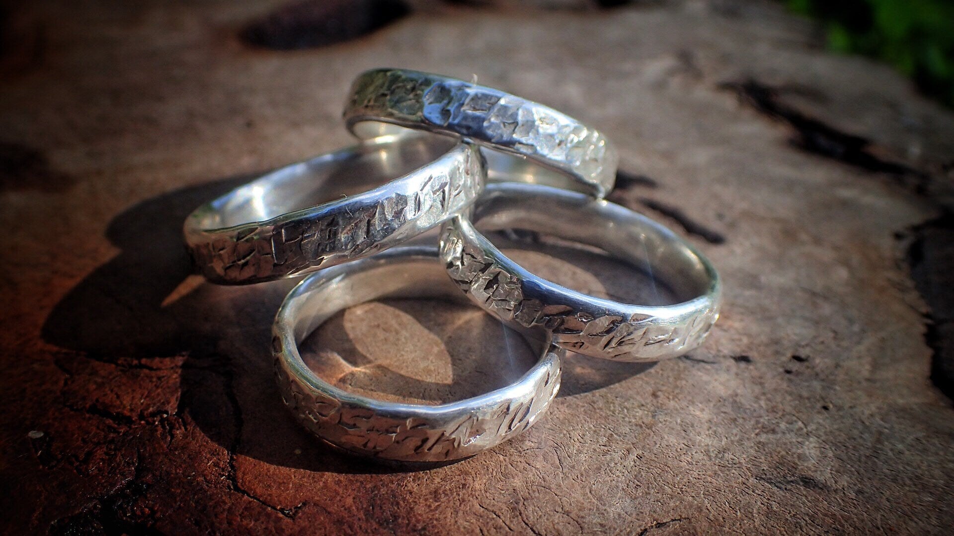 Hammered Textured Unique Finish Silver Ring / Band US Sizes