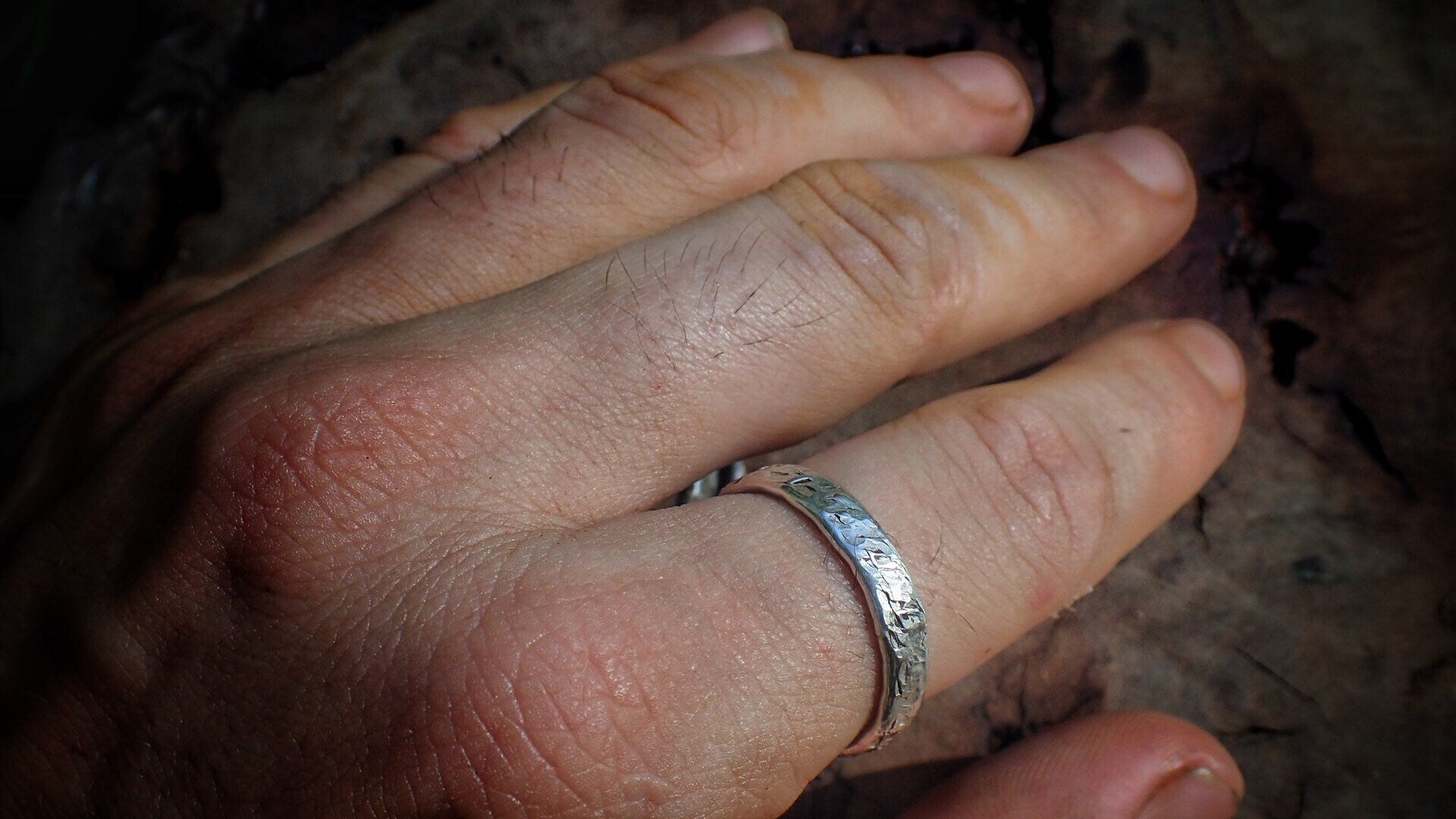 Hammered Textured Unique Finish Silver Ring / Band US Sizes