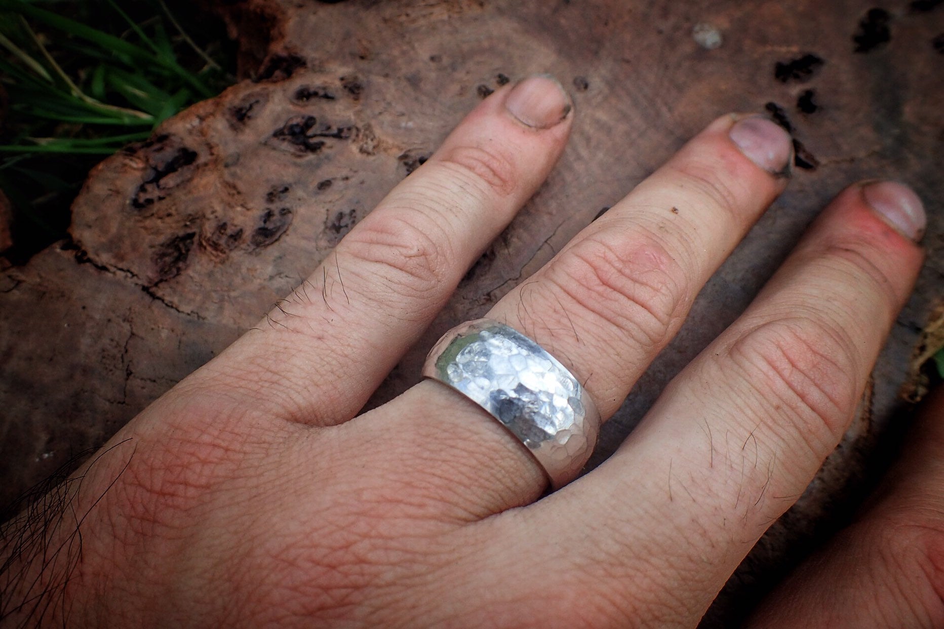 Chunky Hammered Silver Ring / Band US Size 8