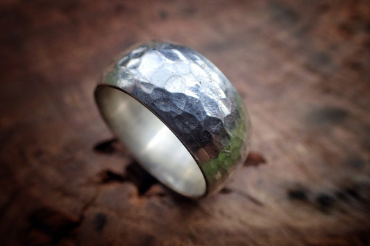 Chunky Hammered Silver Ring / Band US Size 8