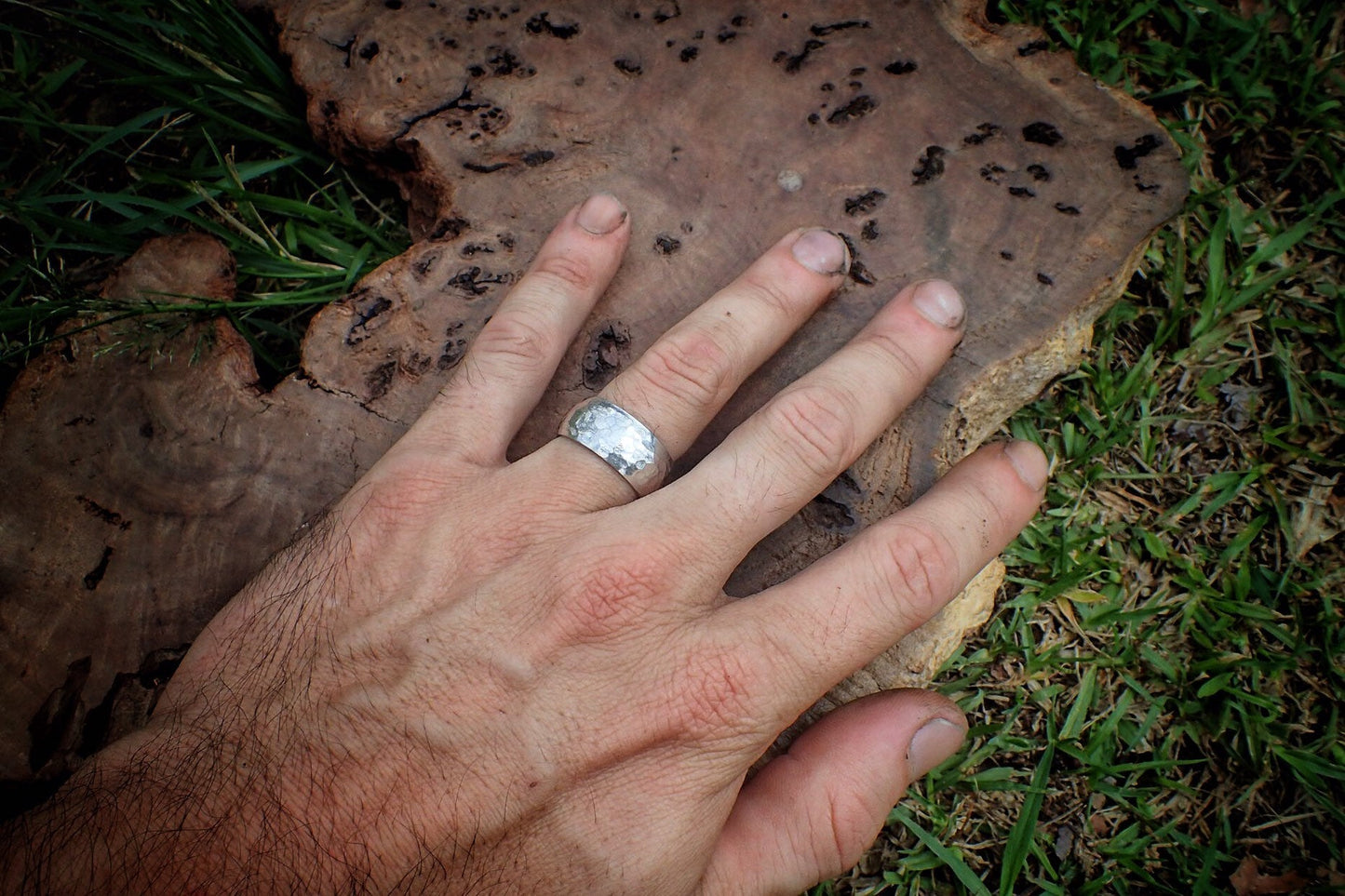 Chunky Hammered Silver Ring / Band US Size 8
