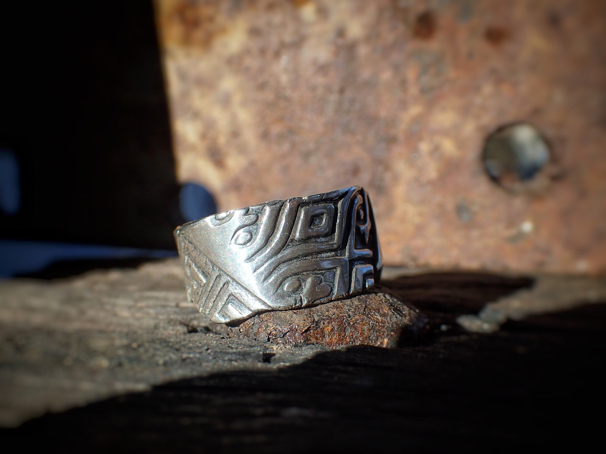 Raw Reef Blue Opal Silver Band ~ US size 10.25