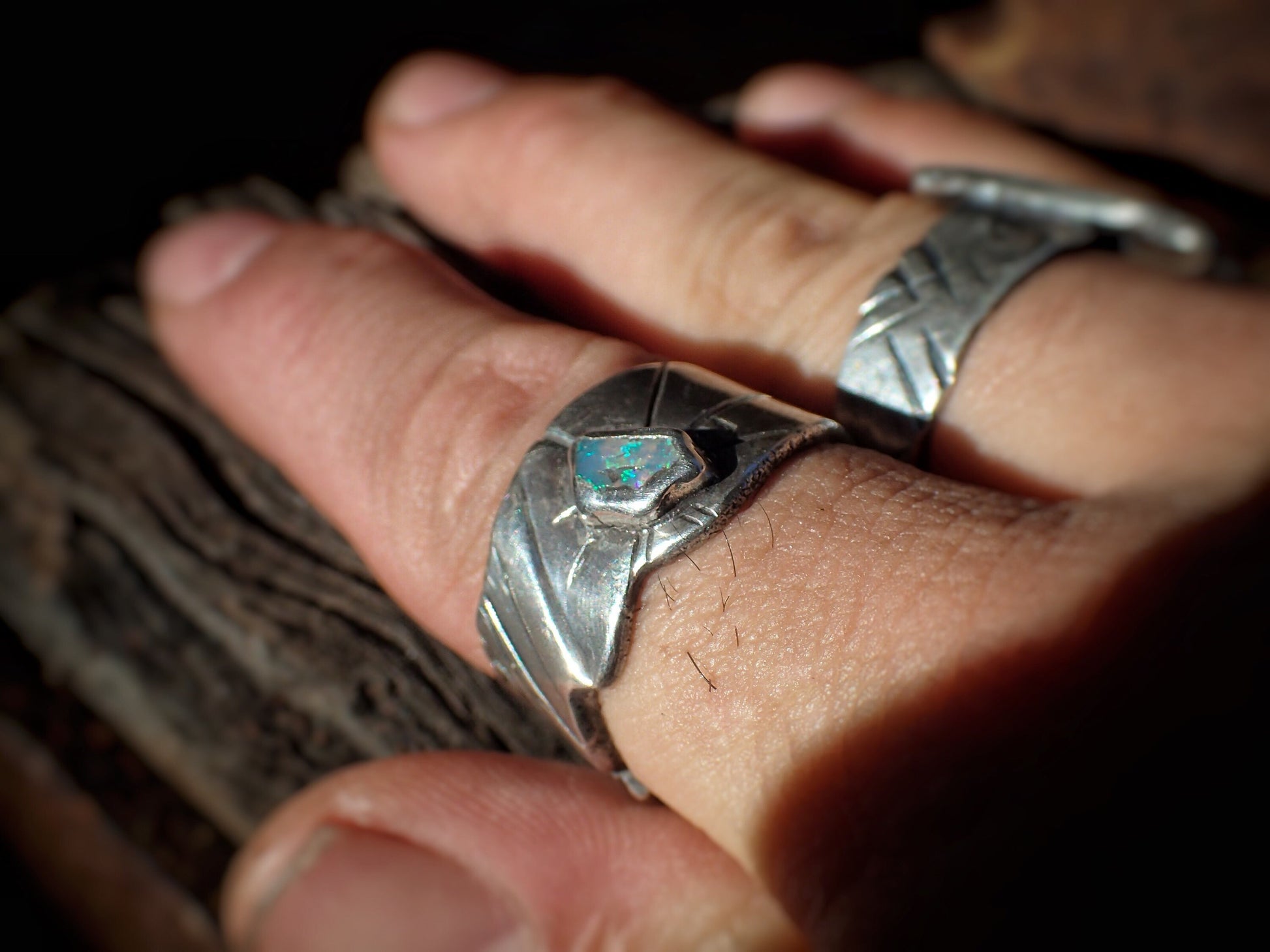 Raw Reef Blue Opal Silver Band ~ US size 10.25