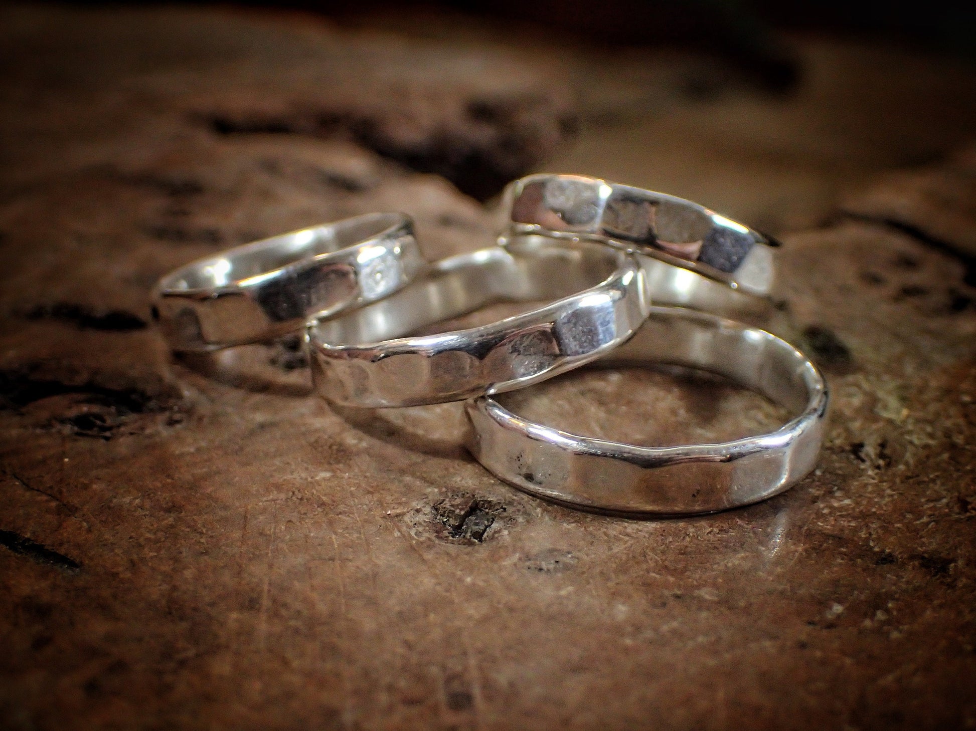 Faceted Hammered Textured Unique Finish Silver Ring / Band US Sizes