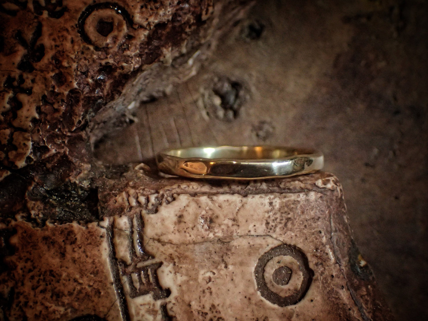 Hammered Textured Unique Rustic 9ct Gold Ring / Band US Sizes