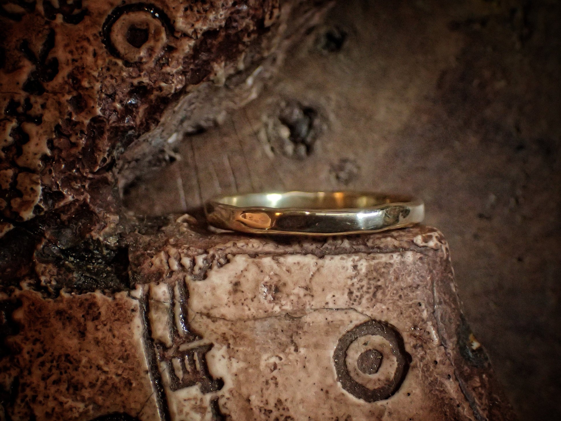Hammered Textured Unique Rustic 9ct Gold Ring / Band US Sizes