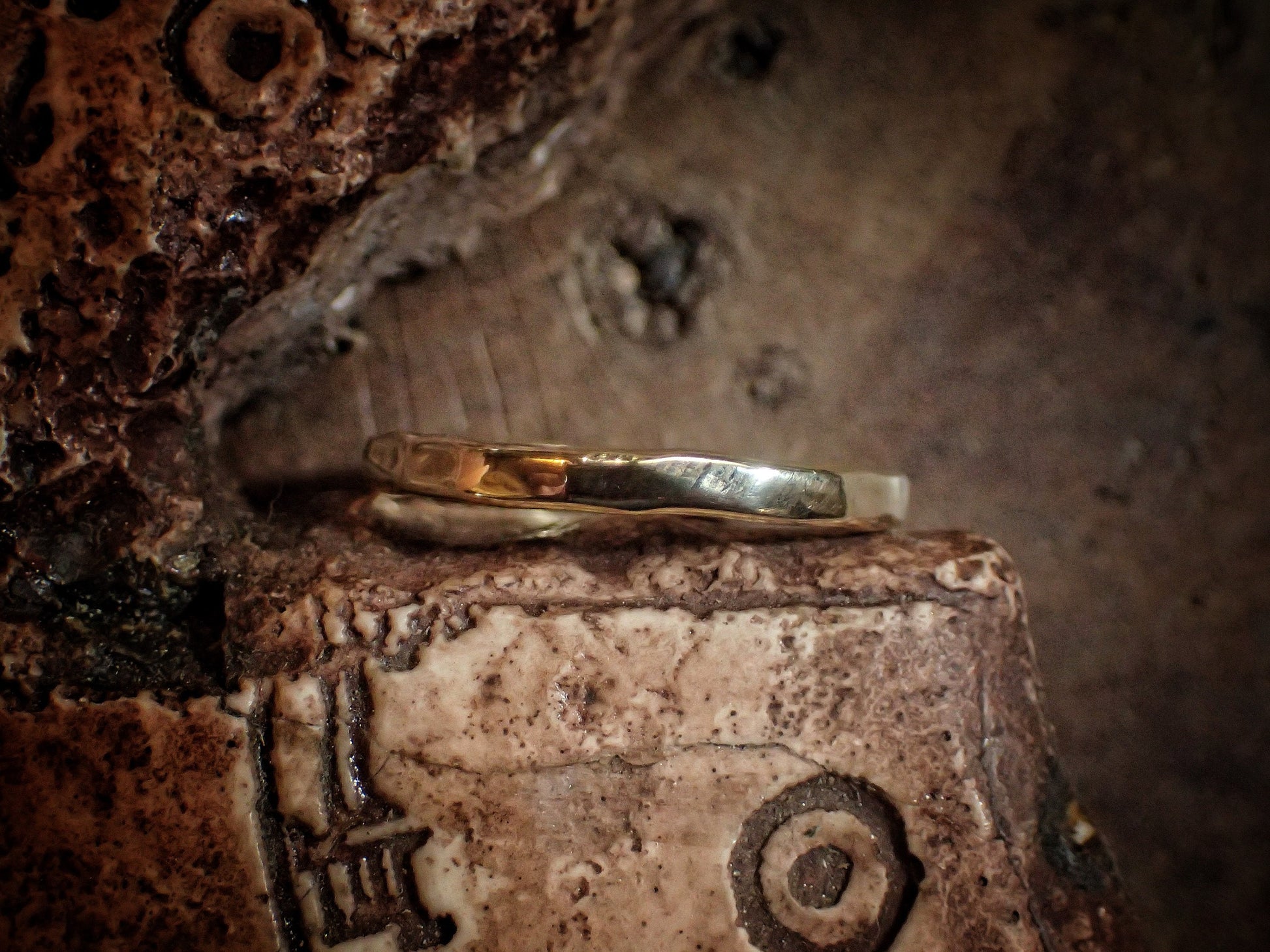 Hammered Textured Unique Rustic 9ct Gold Ring / Band US Sizes