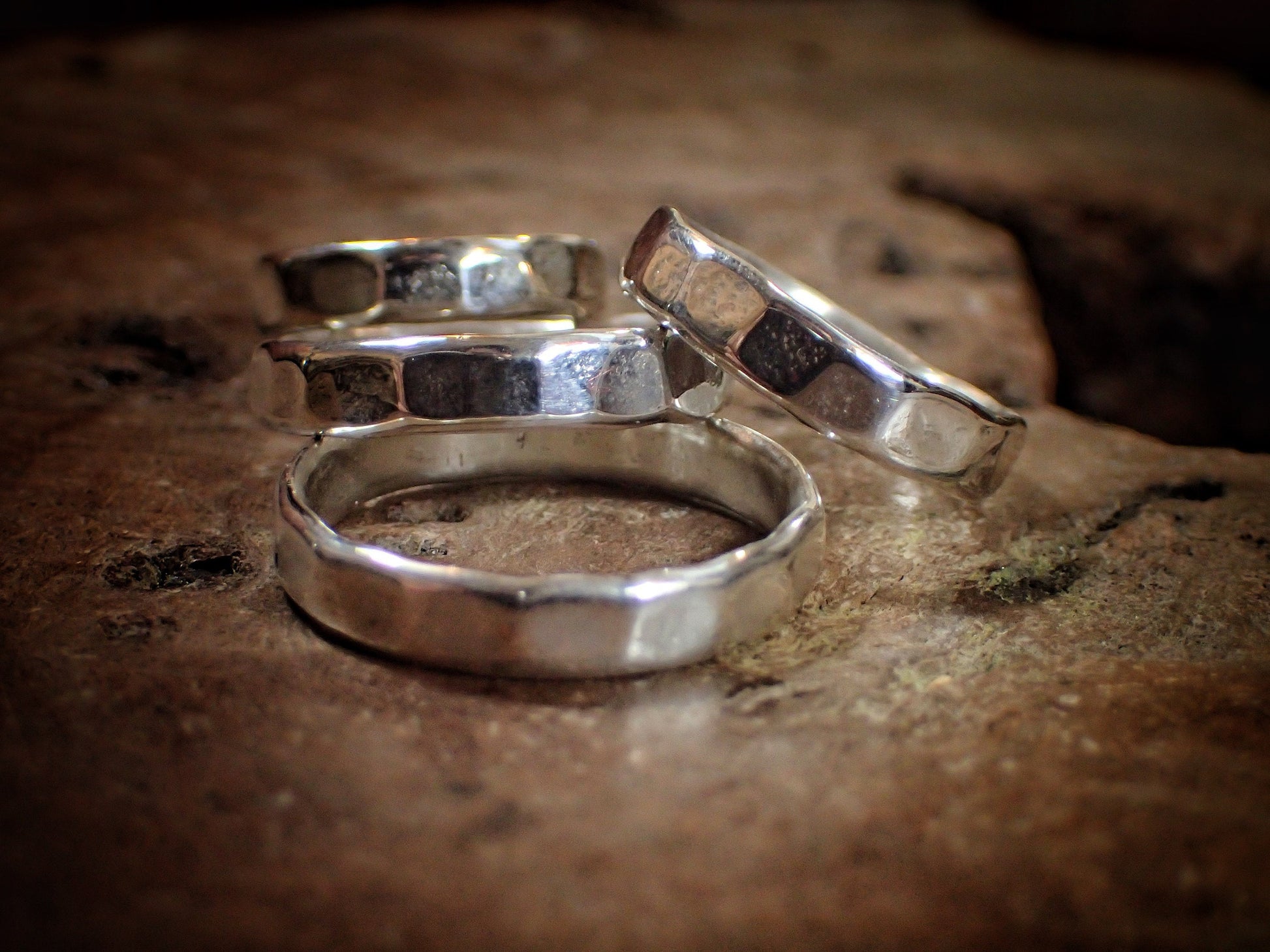 Faceted Hammered Textured Unique Finish Silver Ring / Band US Sizes