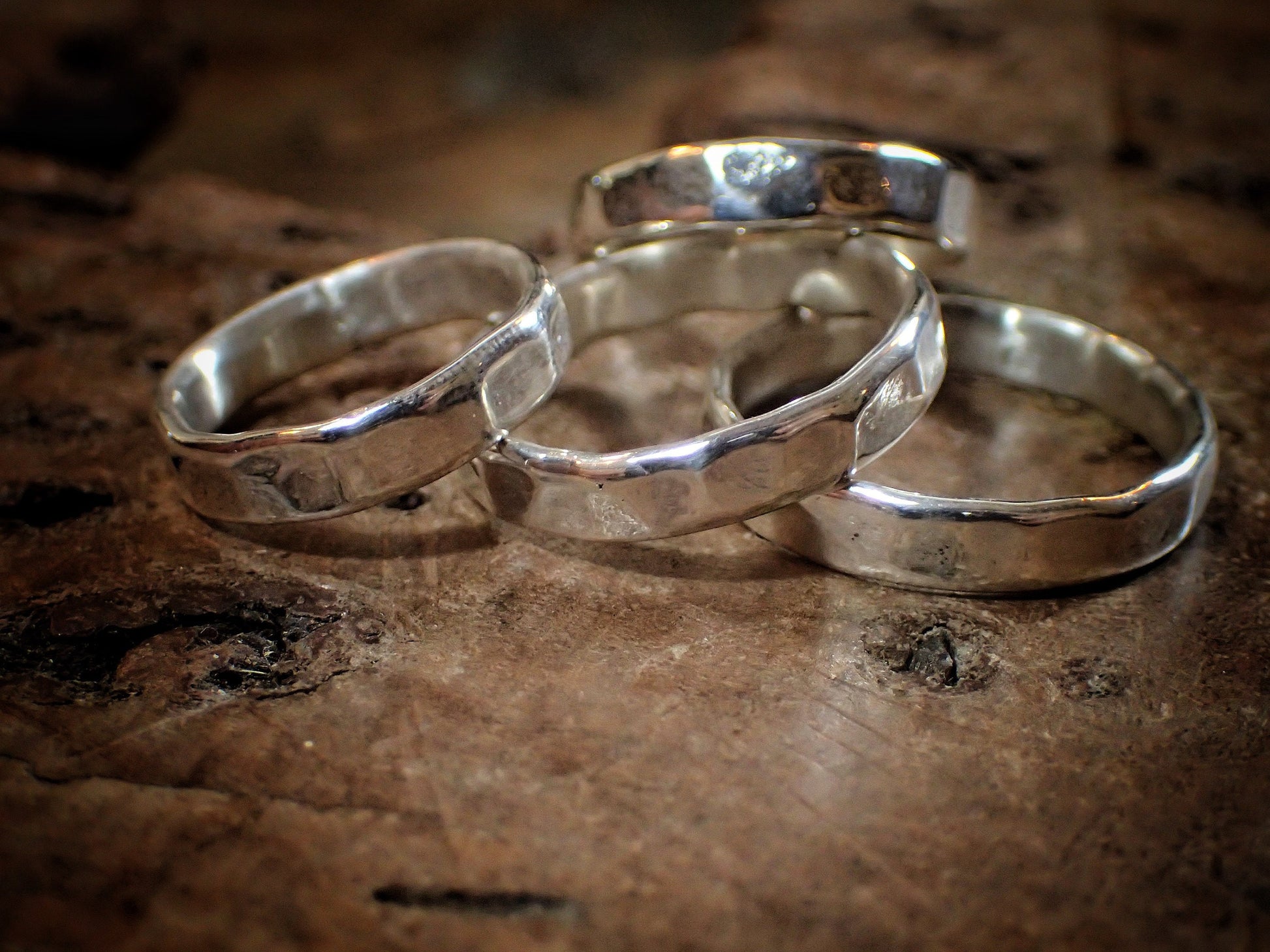 Faceted Hammered Textured Unique Finish Silver Ring / Band US Sizes