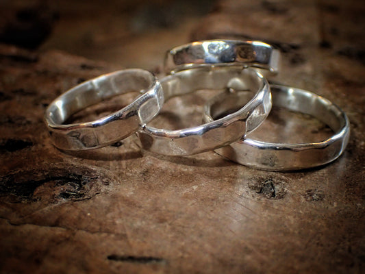Faceted Hammered Textured Unique Finish Silver Ring / Band US Sizes