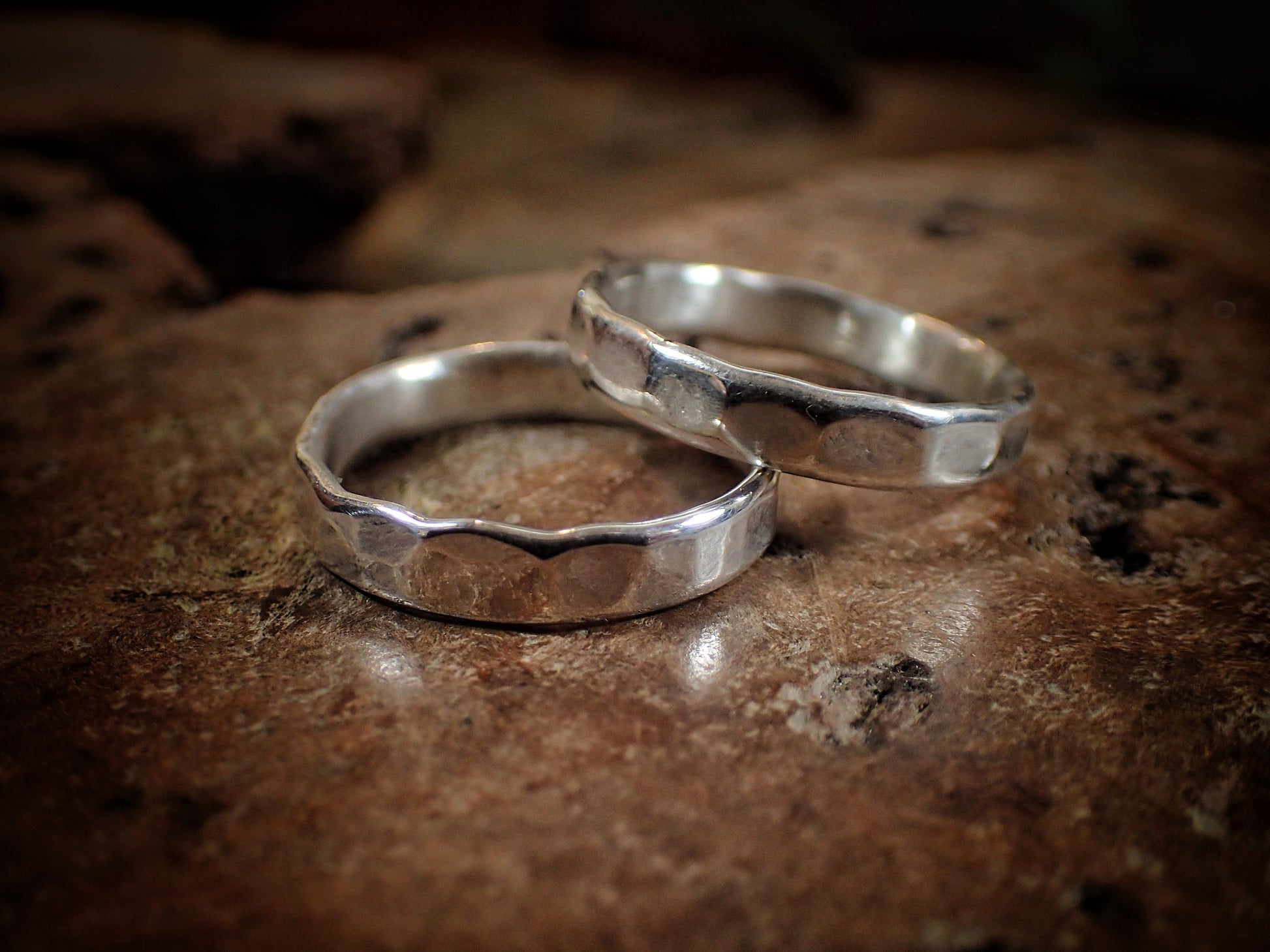 Faceted Hammered Textured Unique Finish Silver Ring / Band US Sizes
