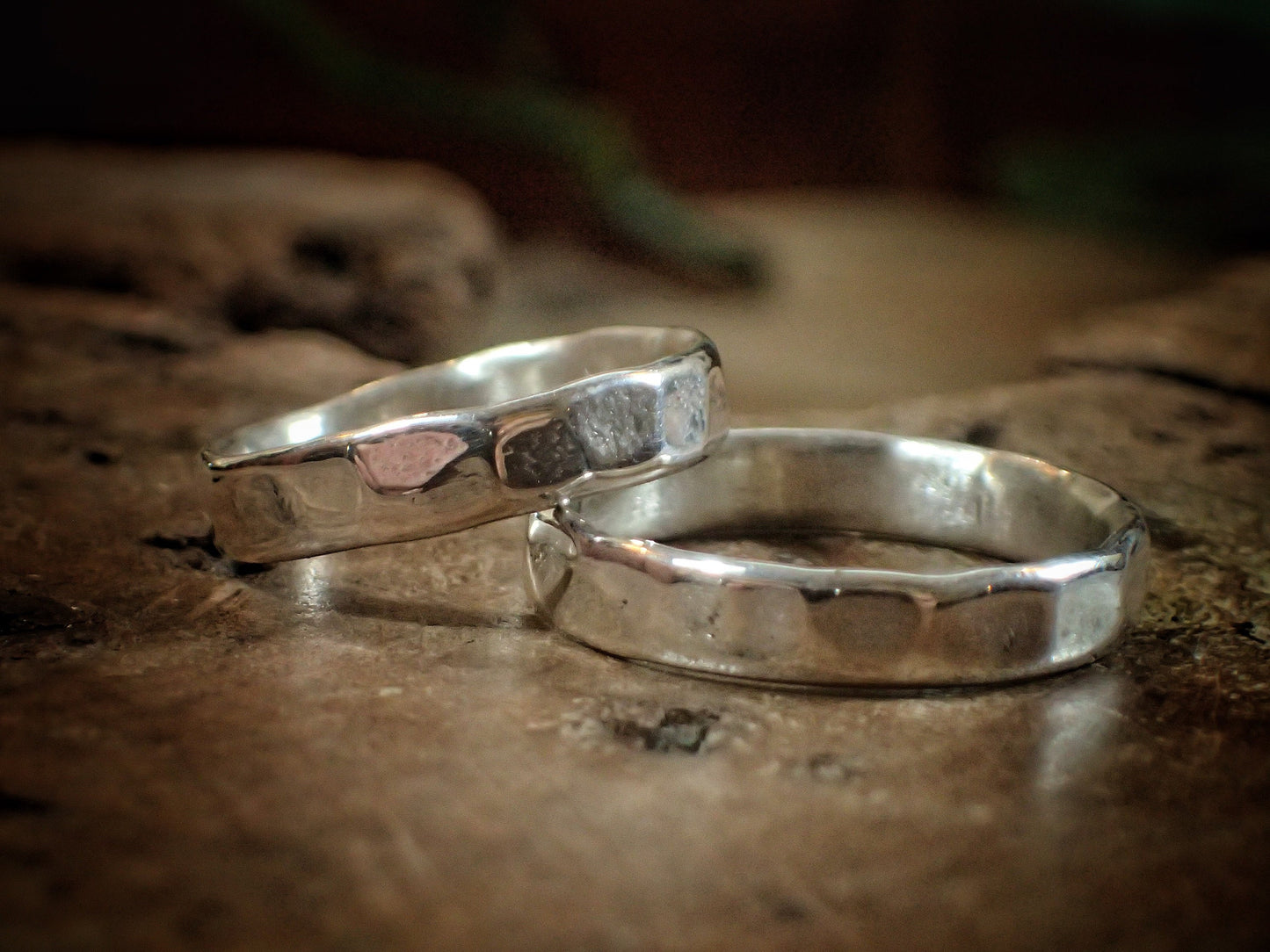 Faceted Hammered Textured Unique Finish Silver Ring / Band US Sizes