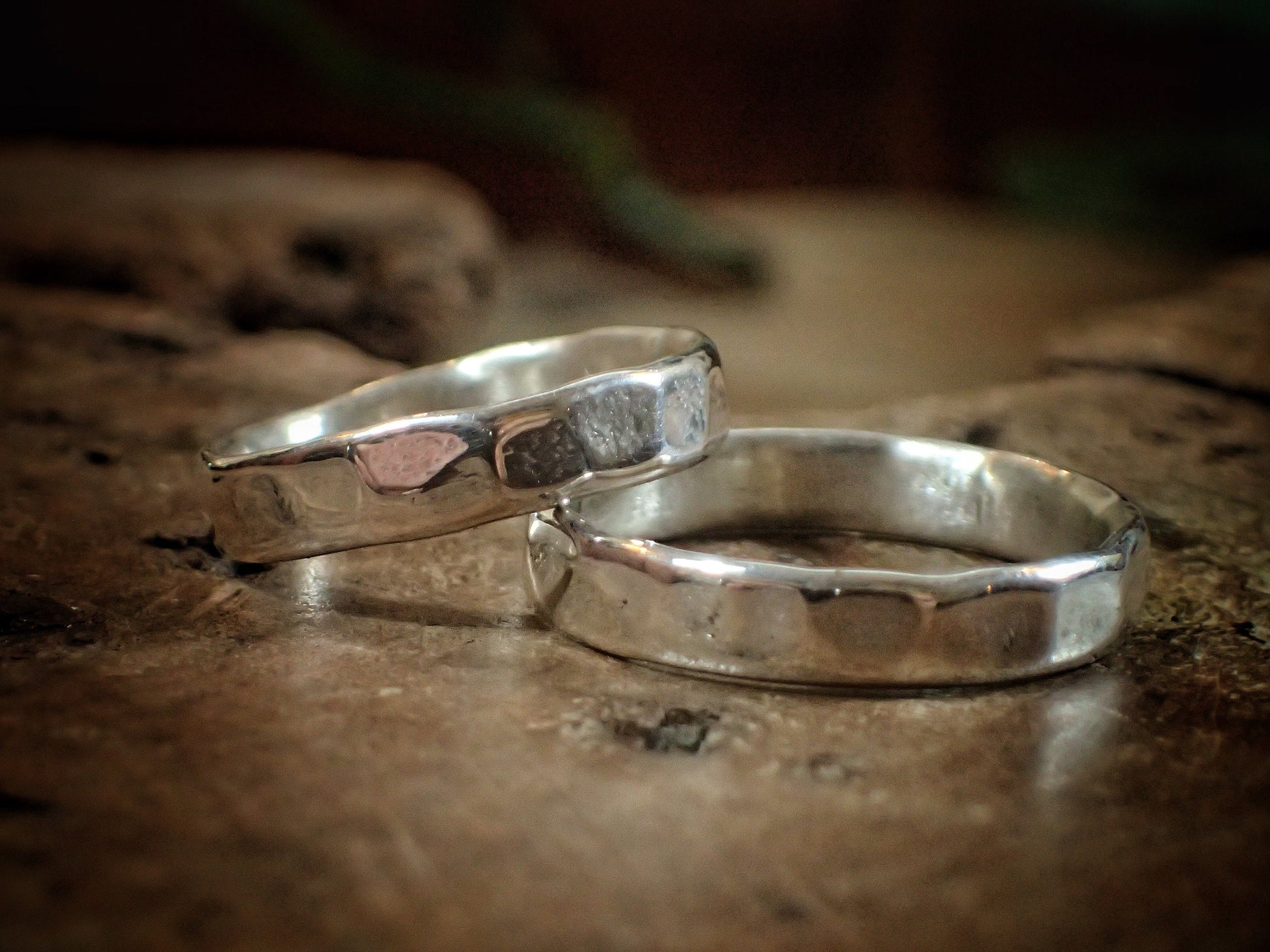 Faceted Hammered Textured Unique Finish Silver Ring / Band US Sizes