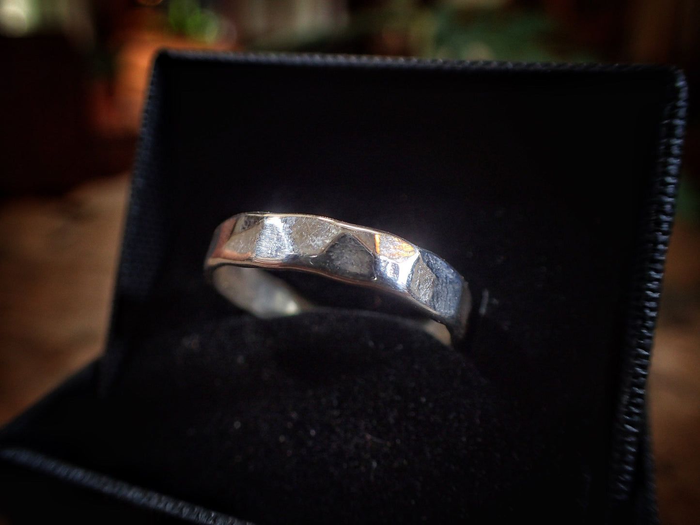 Faceted Hammered Textured Unique Finish Silver Ring / Band US Sizes
