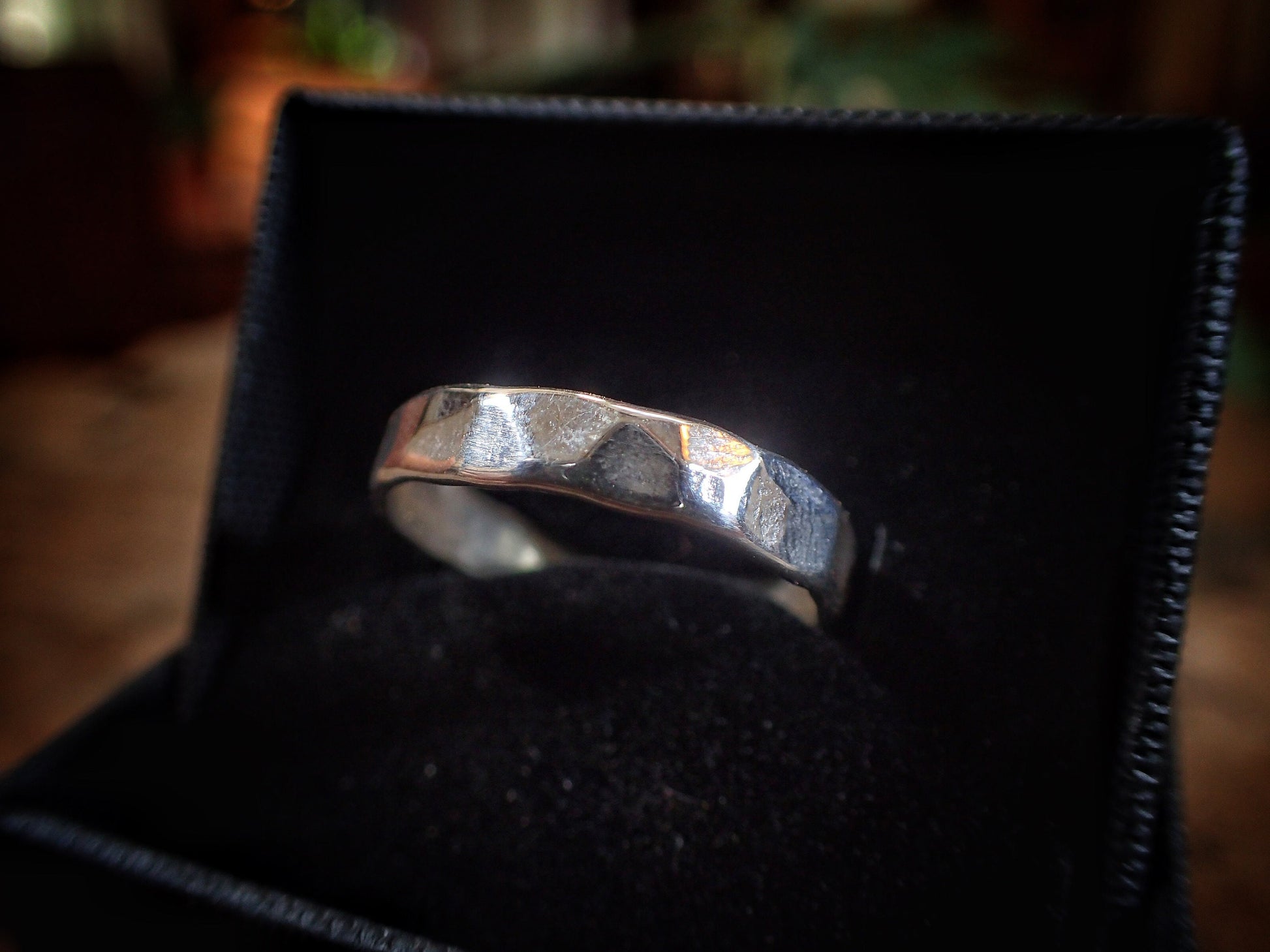Faceted Hammered Textured Unique Finish Silver Ring / Band US Sizes