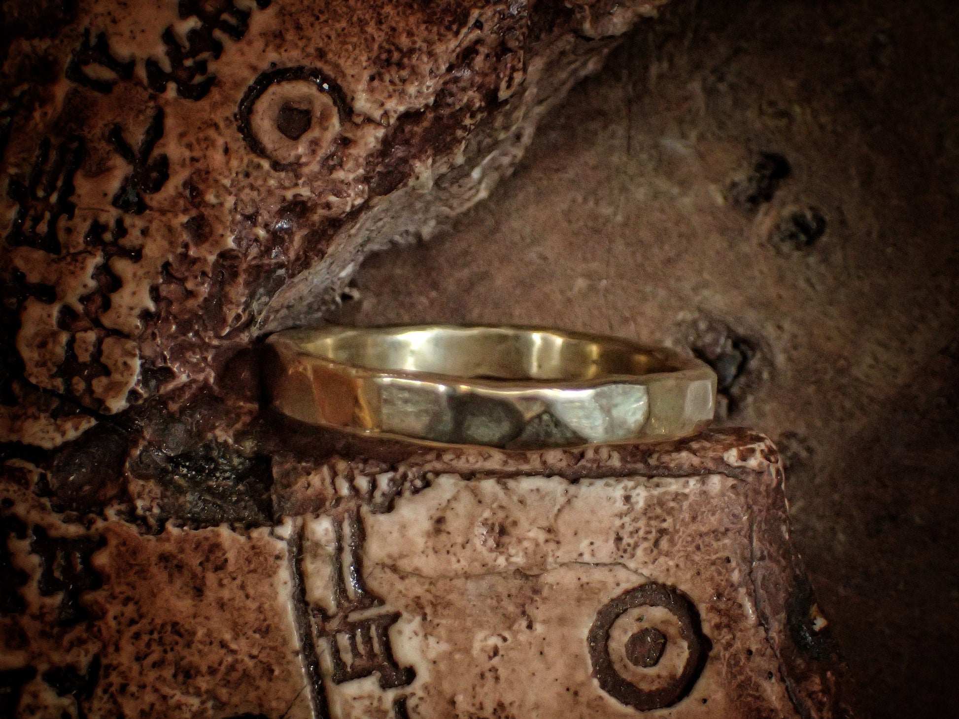 Hammered Textured Unique Rustic 9ct Gold Ring / Band US Sizes