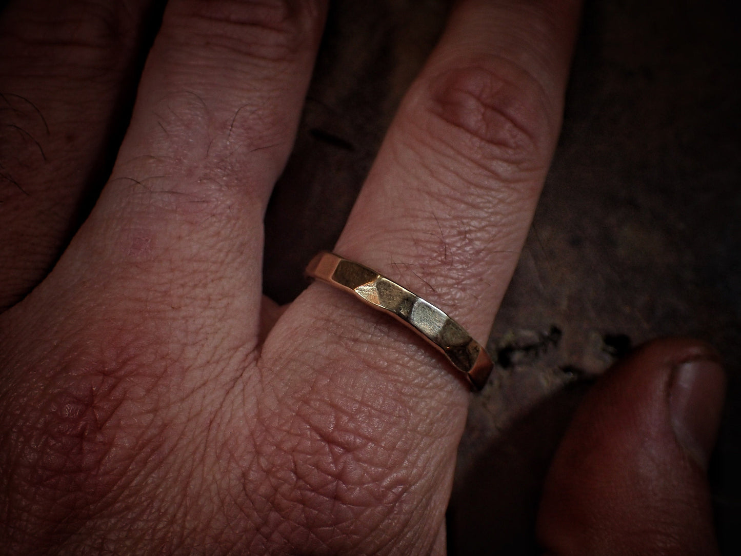 Hammered Textured Unique Rustic 9ct Gold Ring / Band US Sizes