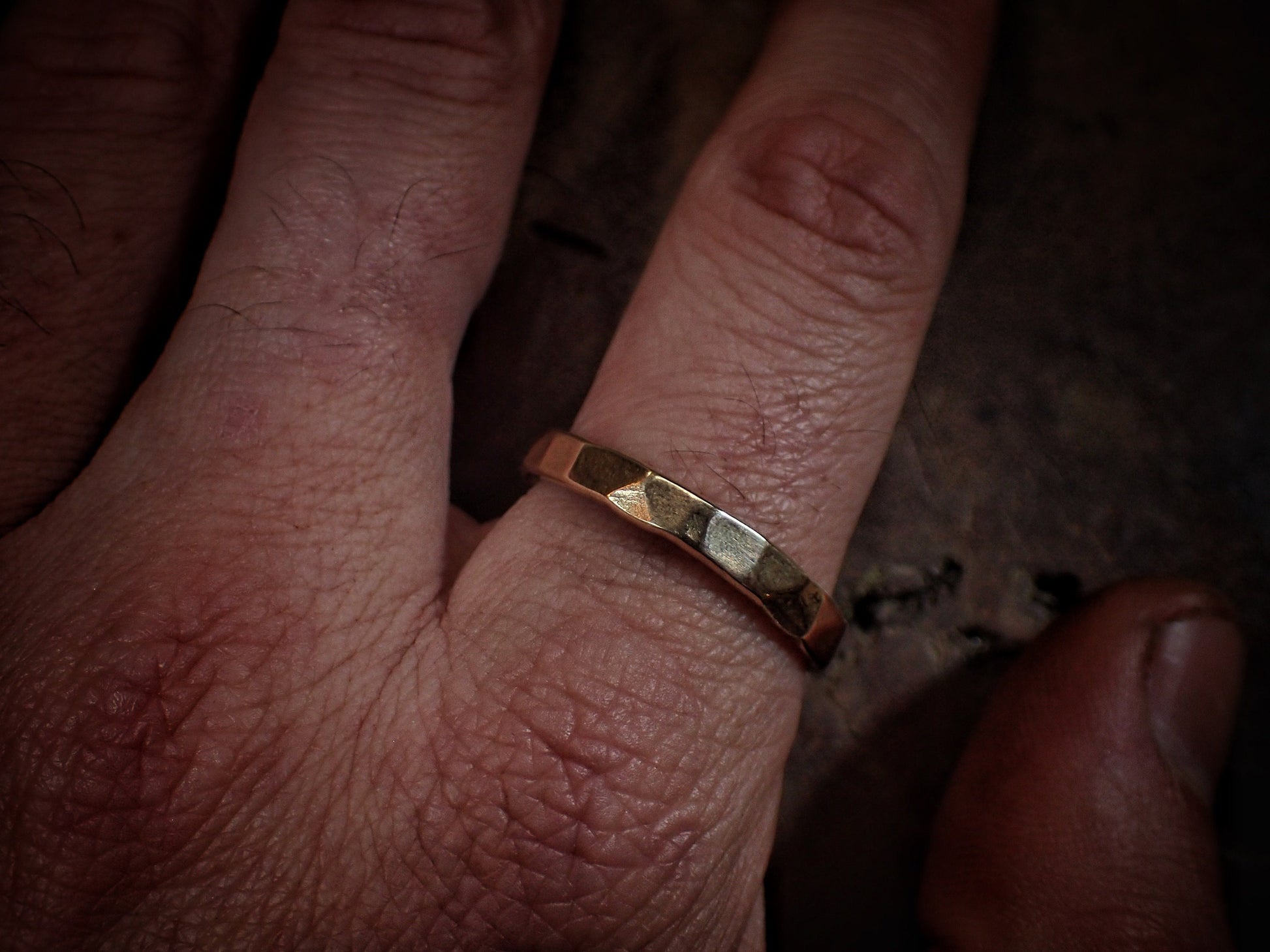 Hammered Textured Unique Rustic 9ct Gold Ring / Band US Sizes