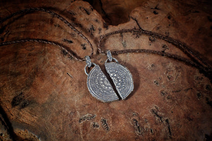 Pair of Temple Relic Amulets ~ Rustic Textured Silver Sacred Geometry Pendants