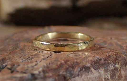 Hammered Textured Unique Rustic 18ct Gold Ring / Band US Sizes