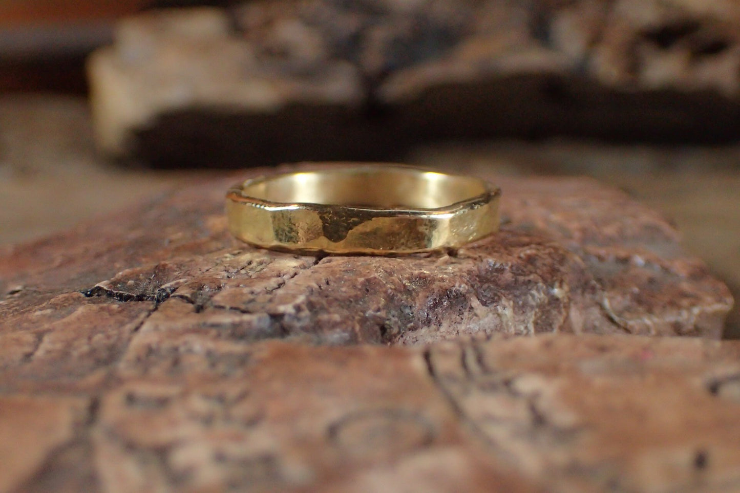 Hammered Textured Unique Rustic 18ct Gold Ring / Band US Sizes