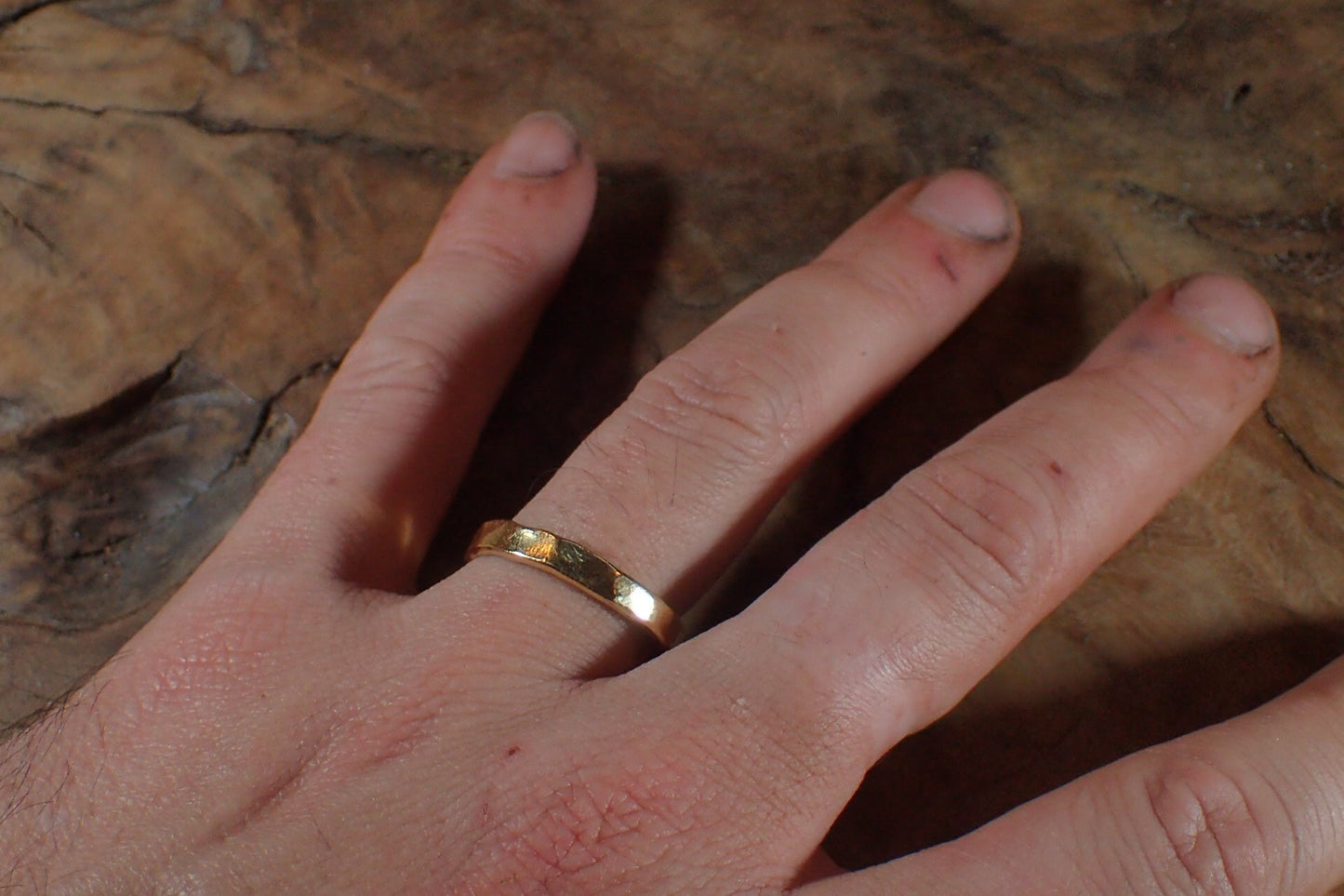 Hammered Textured Unique Rustic 18ct Gold Ring / Band US Sizes