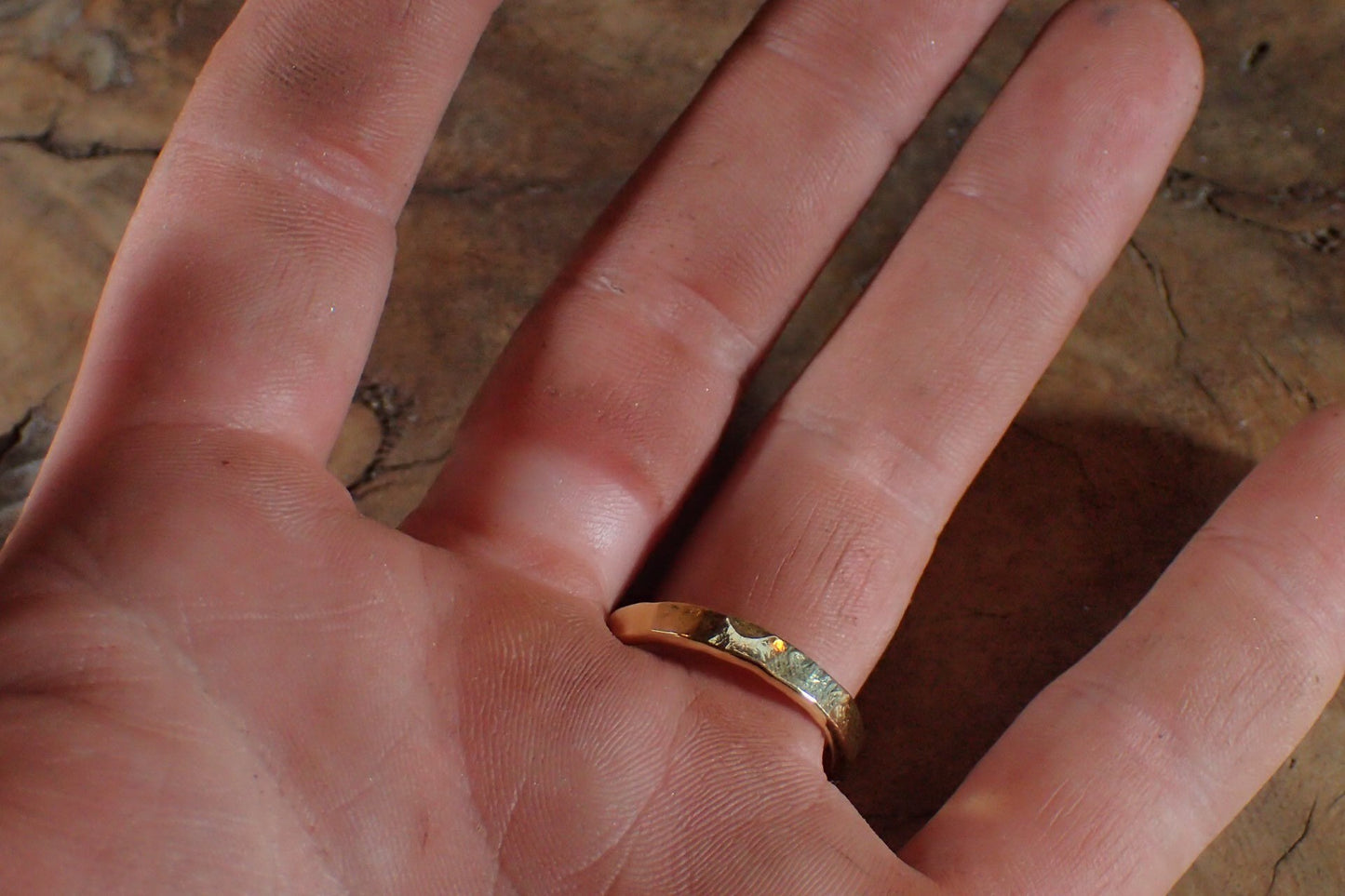 Hammered Textured Unique Rustic 18ct Gold Ring / Band US Sizes