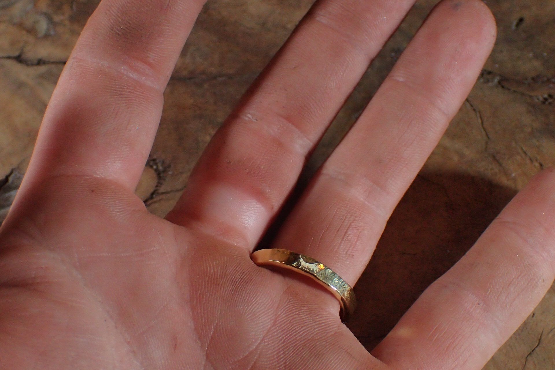 Hammered Textured Unique Rustic 18ct Gold Ring / Band US Sizes