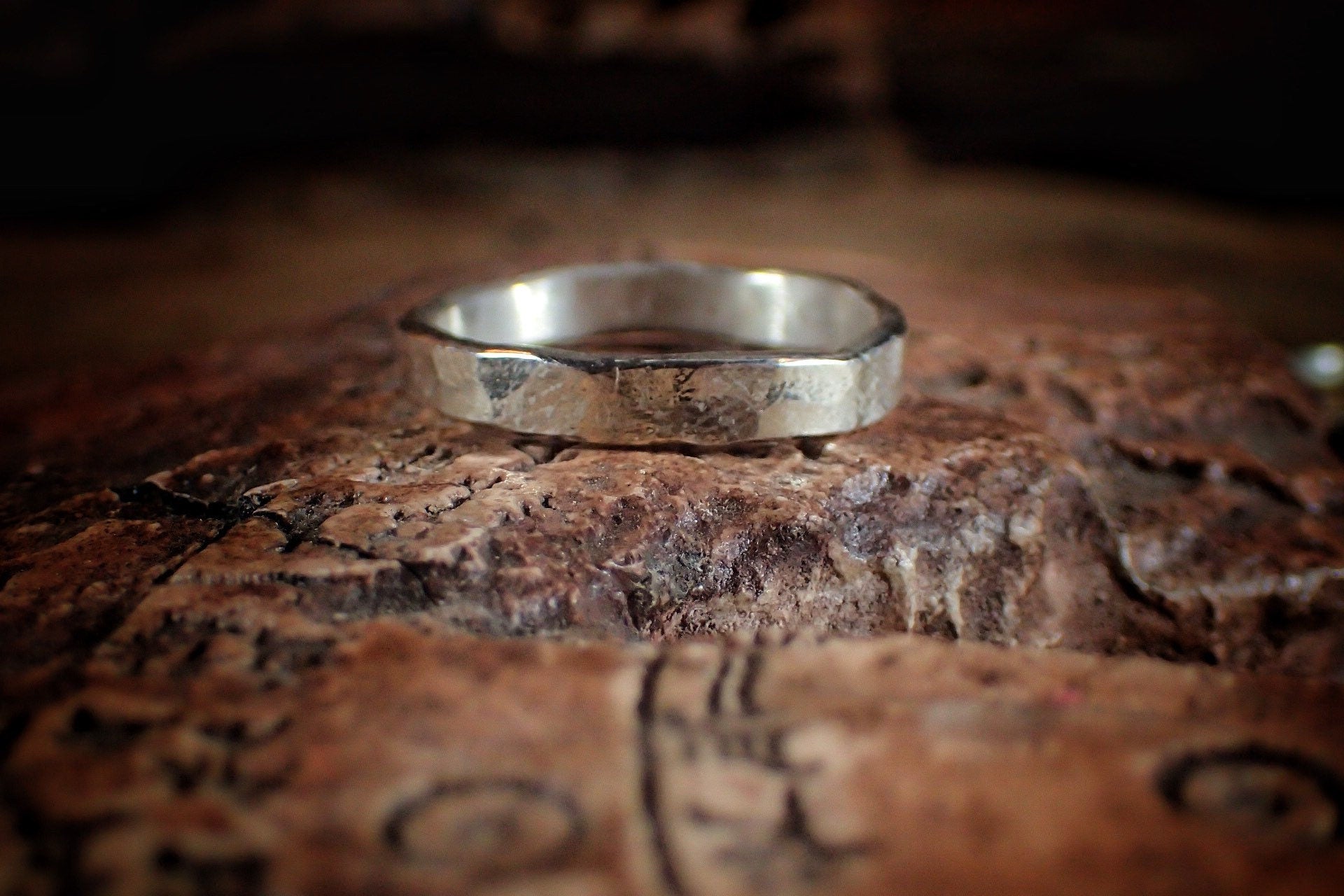 White Gold Hammered Textured Unique Rustic 9ct Ring / Band US Sizes