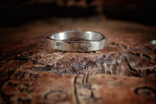 White Gold Hammered Textured Unique Rustic 9ct Ring / Band US Sizes