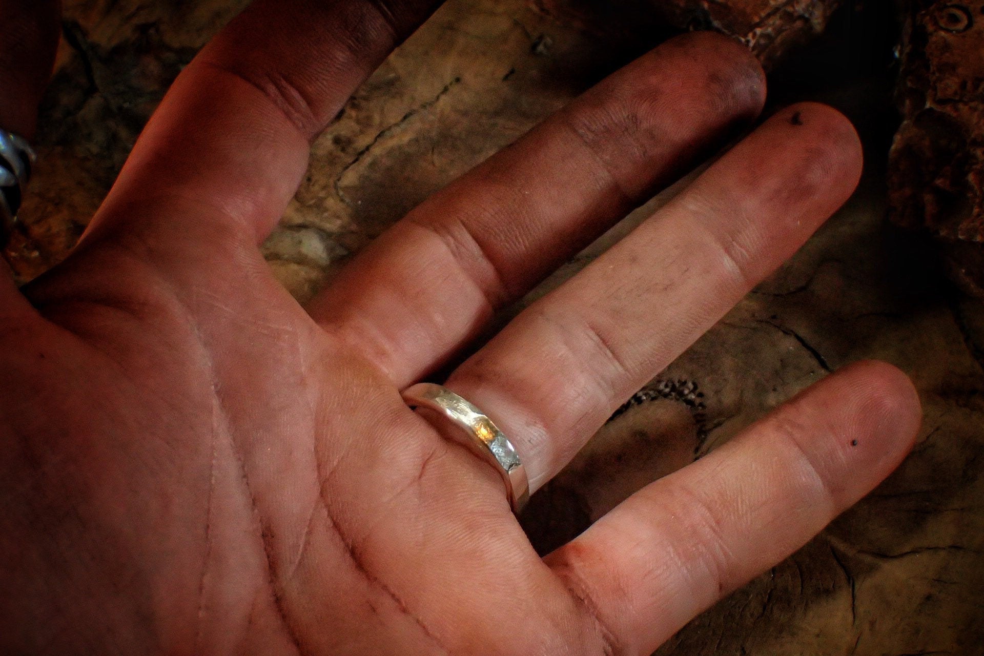 White Gold Hammered Textured Unique Rustic 9ct Ring / Band US Sizes