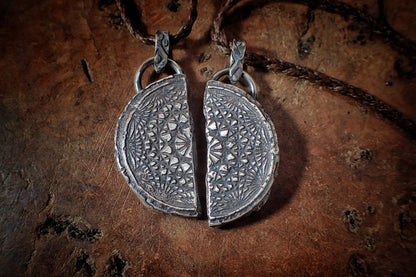Pair of Temple Relic Amulets ~ Rustic Textured Silver Sacred Geometry Pendants