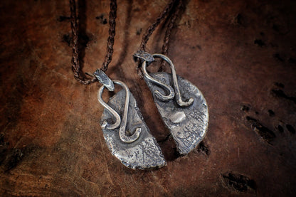 Pair of Temple Relic Amulets ~ Rustic Textured Silver Sacred Geometry Pendants