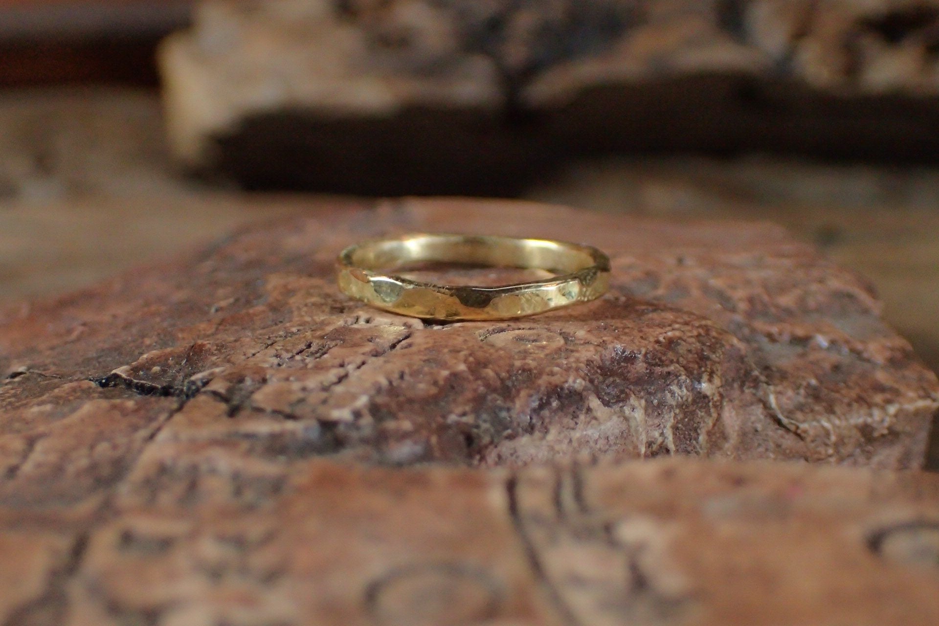 Hammered Textured Unique Rustic 18ct Gold Ring / Band US Sizes