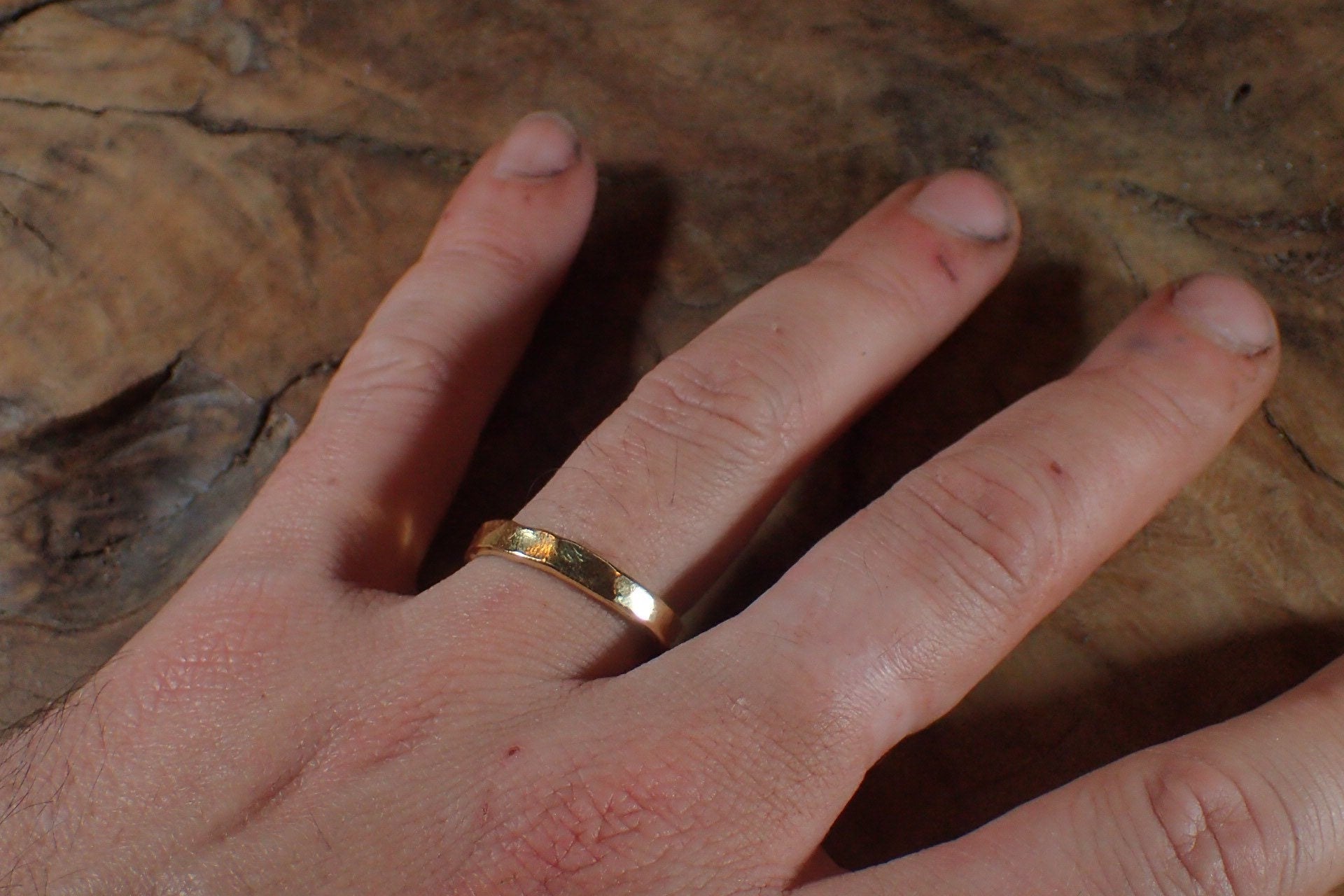 Hammered Textured Unique Rustic 18ct Gold Ring / Band US Sizes