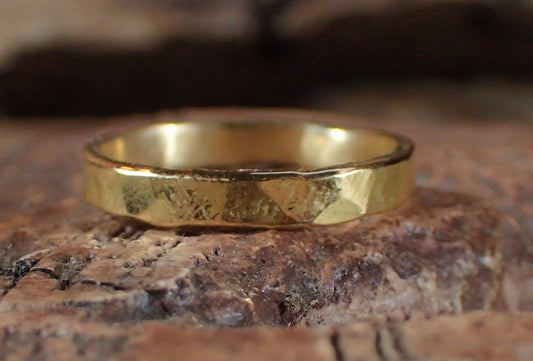 Hammered Textured Unique Rustic 18ct Gold Ring / Band US Sizes