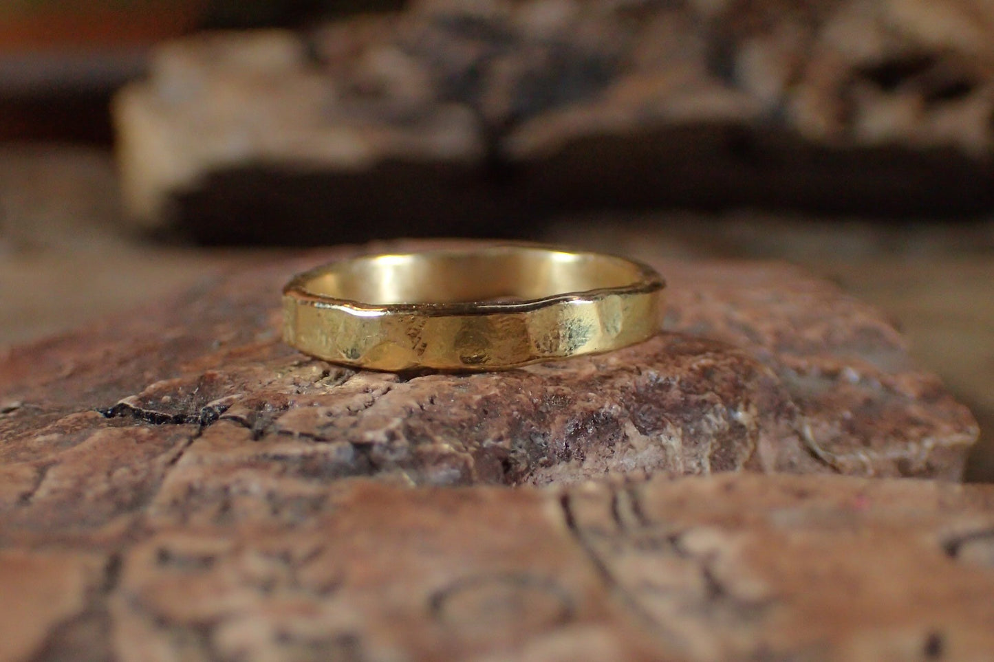 Hammered Textured Unique Rustic 18ct Gold Ring / Band US Sizes
