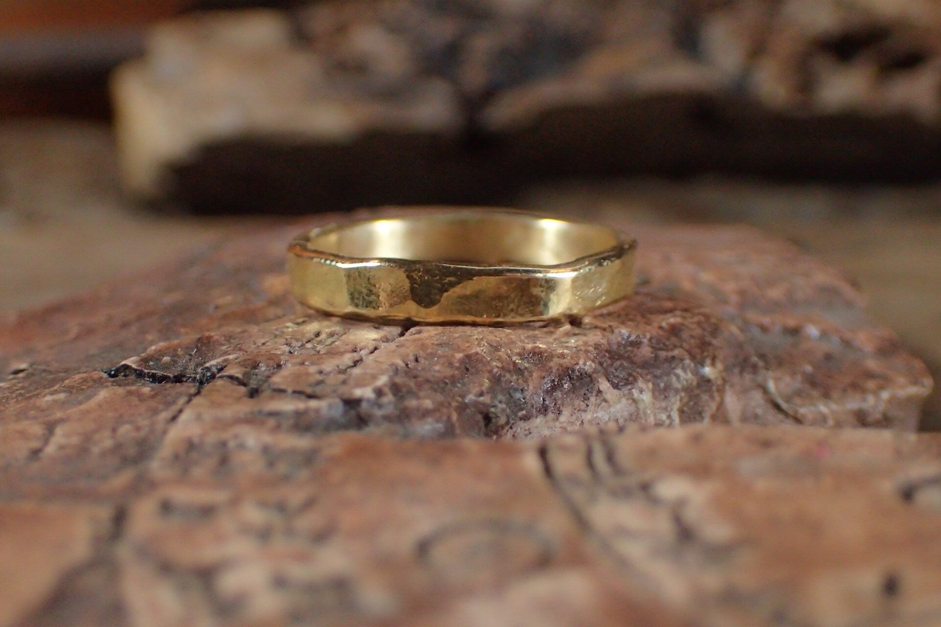 Hammered Textured Unique Rustic 18ct Gold Ring / Band US Sizes