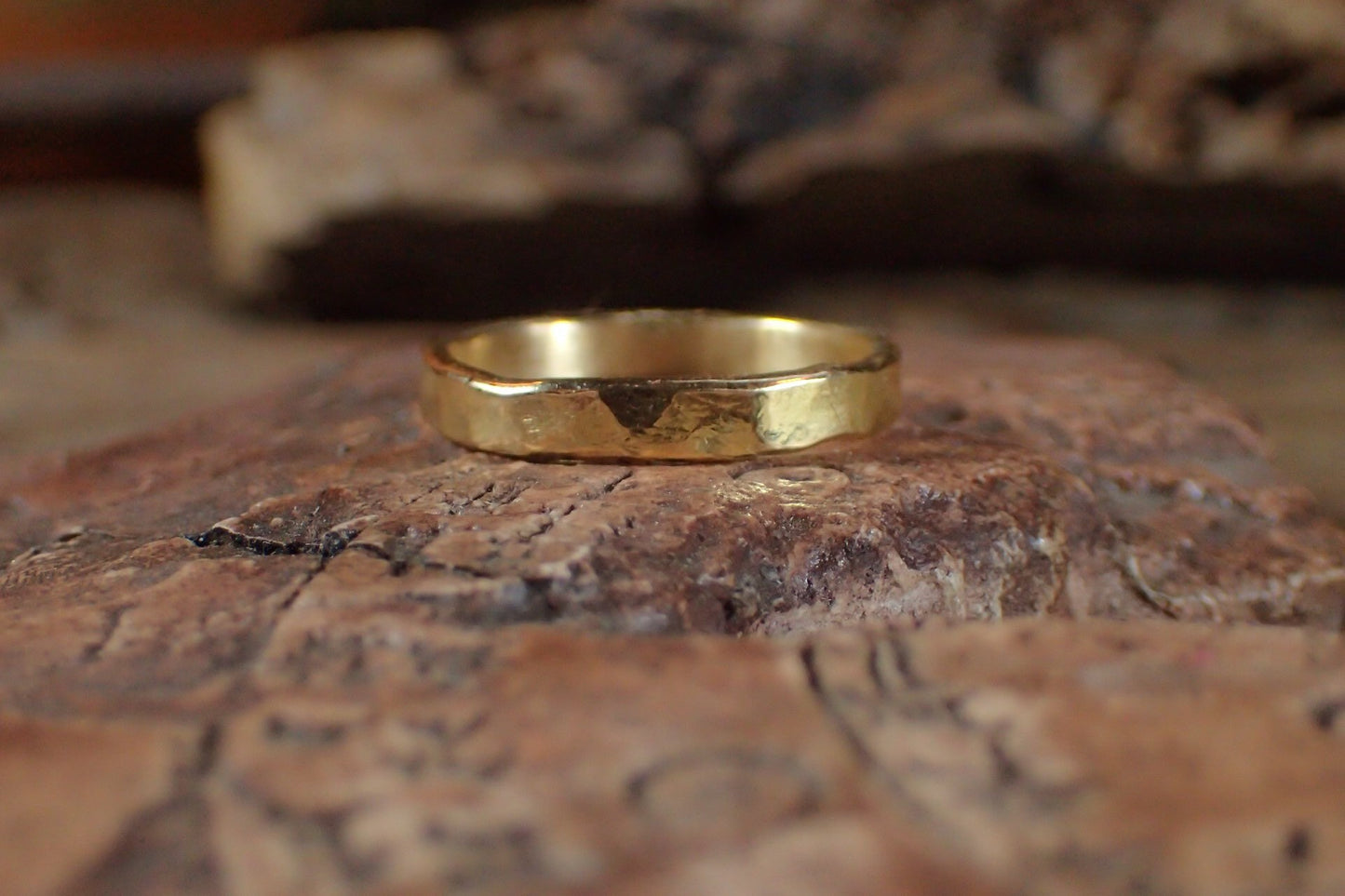 Hammered Textured Unique Rustic 18ct Gold Ring / Band US Sizes